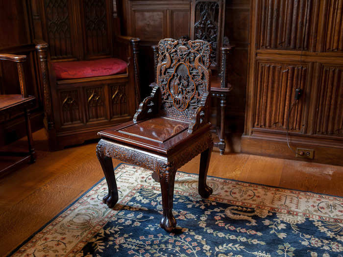 This is the Empress Dowager chair, which belonged to Empress Wanrong, the wife of Puyi, the last emperor of China and the final ruler of the Qing Dynasty.