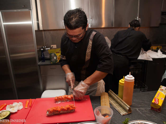 Sushi chefs from Tomoe were busy making rolls fresh, ready to serve to guests.