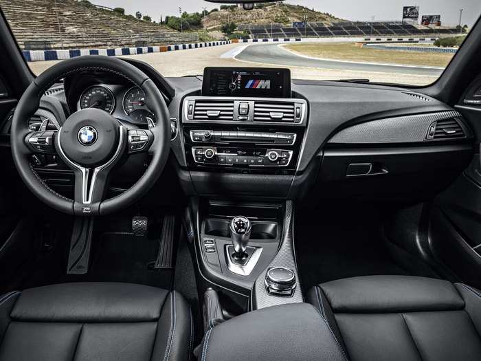 Inside the cabin, the M2 retains the same layout as the standard 2-Series, but with Alcantara and carbon-fiber trim.