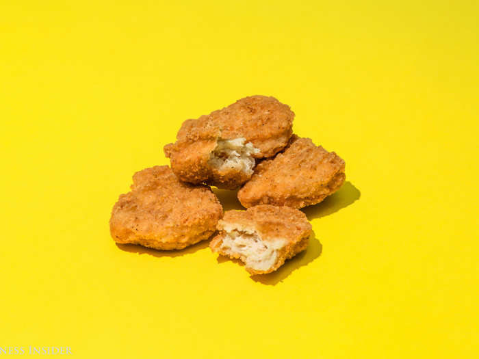 But after taking a bite, frankly, we were unimpressed. The chicken did not taste like chicken and the breading is bland. These chicken nuggets are boring, plain and simple.