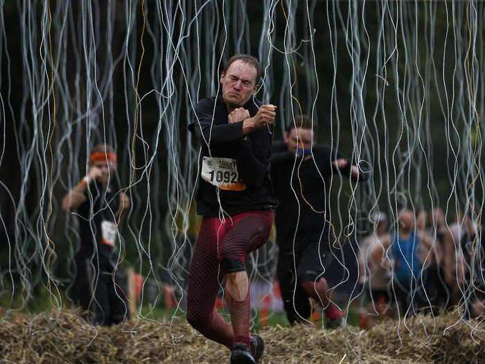 One of the most painful ways to get your blood flowing is this "Electroshock Therapy" obstacle course, where participants run through hanging wires of about 10,000 volts. It