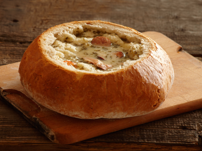 When in Poland, dip your spoon into a steaming bowl of Zurek filled with chopped vegetables and sausage.