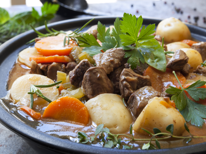 Warm up with a hearty bowl of Irish stew, an irresistible combination of lamb, stout, potatoes, carrots, and herbs.