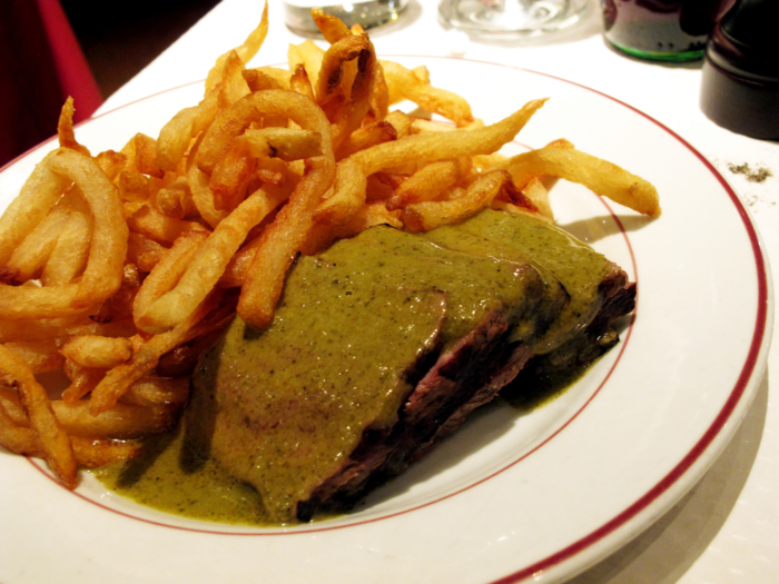 Head to Le Relais de L’Entrecôte in Paris, France, where the menu includes a tender steak that