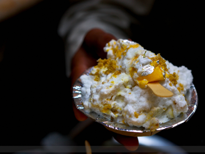 Sink your spoon into a Daulat ki chaat, a popular snack from Old Delhi, India. Layers of sweetened milk are spiced with saffron, pistachios, dried condensed milk, and sometimes a silver leaf called varg. The dish can’t withstand warm temperatures, so get it when it’s colder while you can.