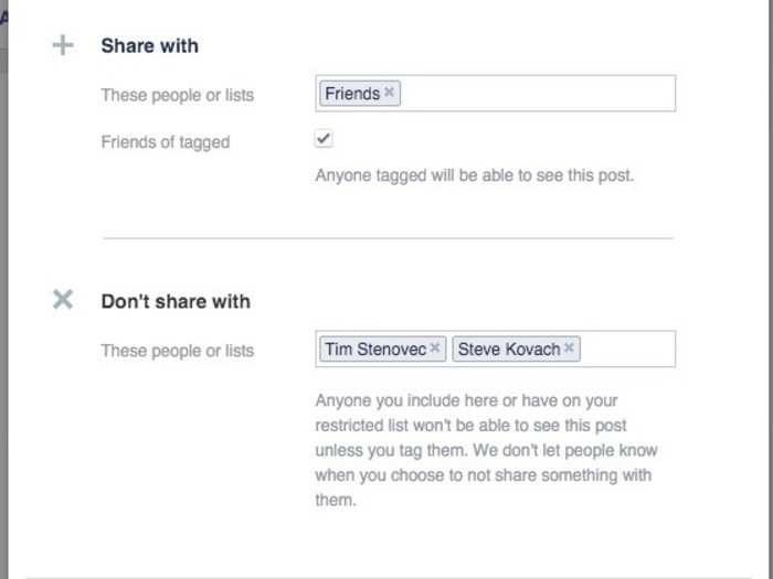 12. When you share a post, you can choose to hide it from specific people.