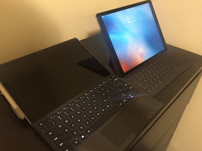 Both of them flip up to be laptops. The iPad Pro