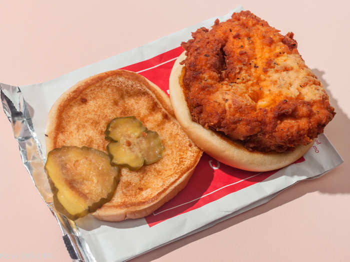 Inside, usually two or three pickle slices compliment the thick chicken breast. Chick-fil-A