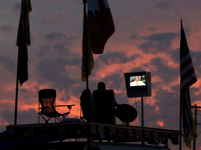 In Daytona Beach, Florida, a brother and sister camp out in the infield area of the speedway before the annual Daytona 500 race.