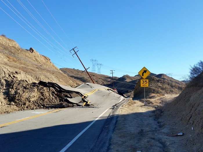 Vasquez Canyon Road was pushed more than 15 feet into the air in some places.