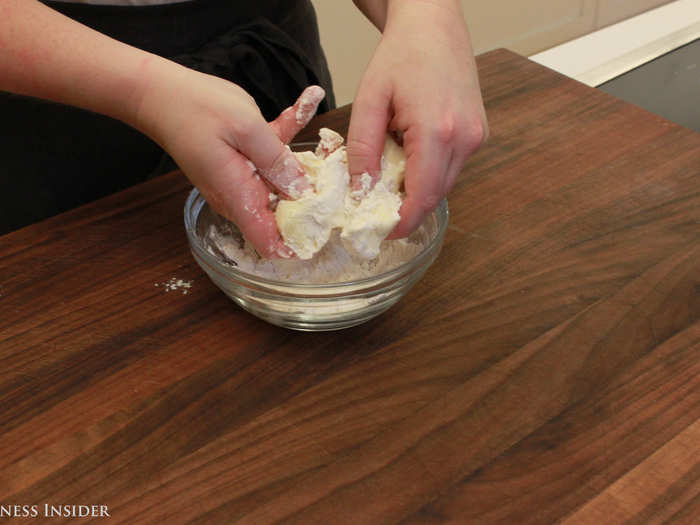 Then mix the two together until they form a paste. This is called a beurre manié ("hand butter"), and it can be used in place of the more lumpy prone roux.