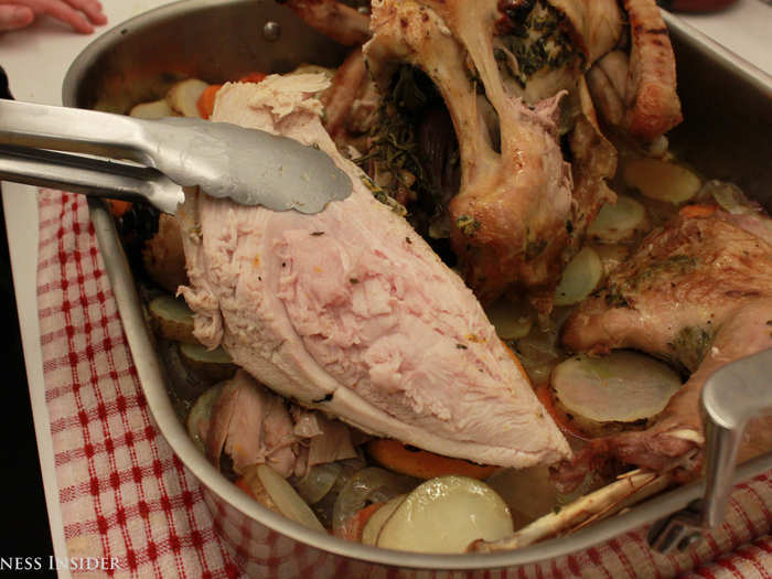 3. RAW TURKEY: Worse than a burnt turkey is a raw turkey. If you realize your bird is still raw mid-carve, don