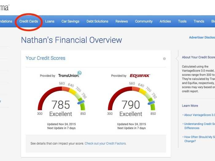 After checking your credit score, the next most useful part of Credit Karma is being able to hunt for a new credit card.