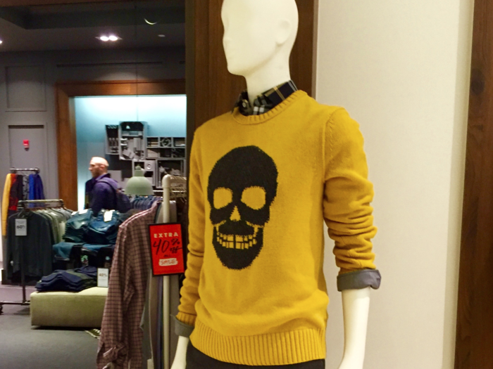 How many grown men do you know that would want to wear this mustard skull sweater to work?