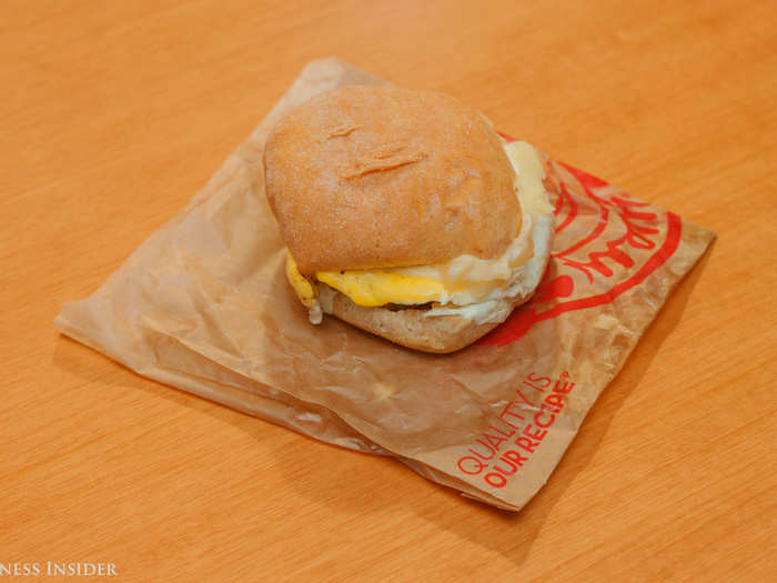 However, the breakfast sandwich is a different story. The McMuffin is rather dry and overwhelmed by bread, and Taco Bell