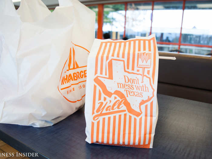 For this test, I ordered the basics: a double-meat-and-cheese Whataburger, large fries, and a chocolate shake. There