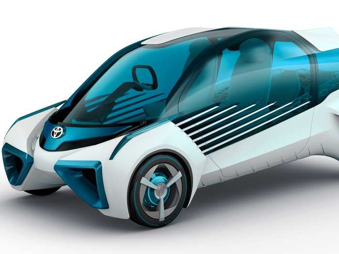 7. A hydrogen-powered fuel cell powers this Toyota concept car as part of the automaker