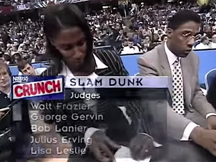 The judges that year included Lisa Leslie, who was the first woman to ever judge the Dunk Contest.