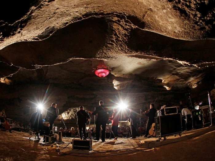 Bluegrass Underground is a monthly concert series inside the Volcano Room of the Cumberland Caverns in McMinnville, Tennessee. Taking place more than 333 feet underground, the venue offers top-notch natural acoustics in a breathtaking cave setting.