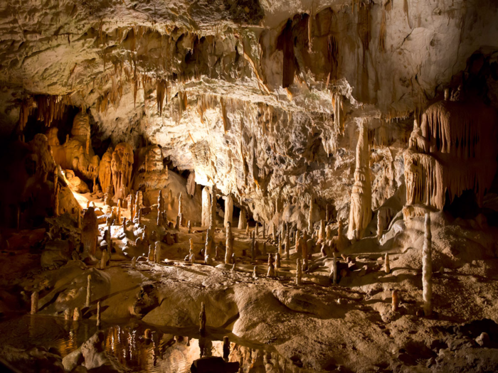 The Postojna Cave in Postojna, Slovenia, is known for its whimsical web of tunnels, passages, galleries, and halls, all of which have a stunning diversity of karst formations. The cave also has several entertainment options, including a concert hall and a train that operates through part of the cave.