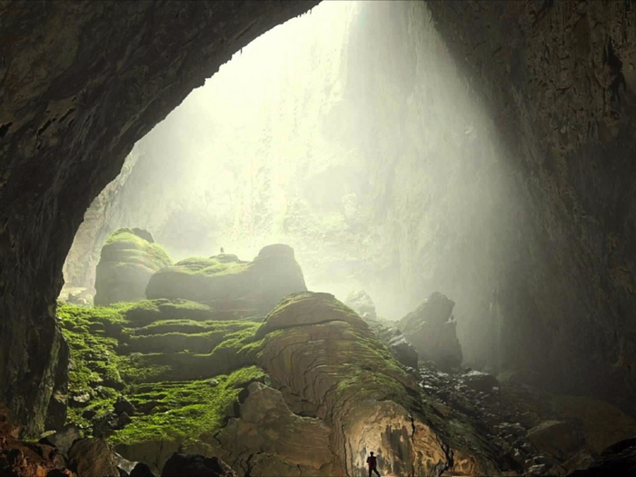 Hang Son Doong (or the Song Doong Cave) can be found in the Qu?ng Bình Province of Vietnam. Classified as the largest cave in the world, it has a width of about 300 feet, a height of 330 feet, and a length of more than 6,000 feet. It has huge skylights and caverns that are big enough to hold entire city streets.