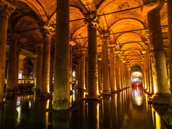 The Basilica Cistern in Istanbul, Turkey, was built by Byzantine Emperor Justinian I. The royal reservoir is said to be able to store up to 24 million gallons of water. Explore its stunning design as you admire its 336 marble columns and its two head of Medusa sculptures.