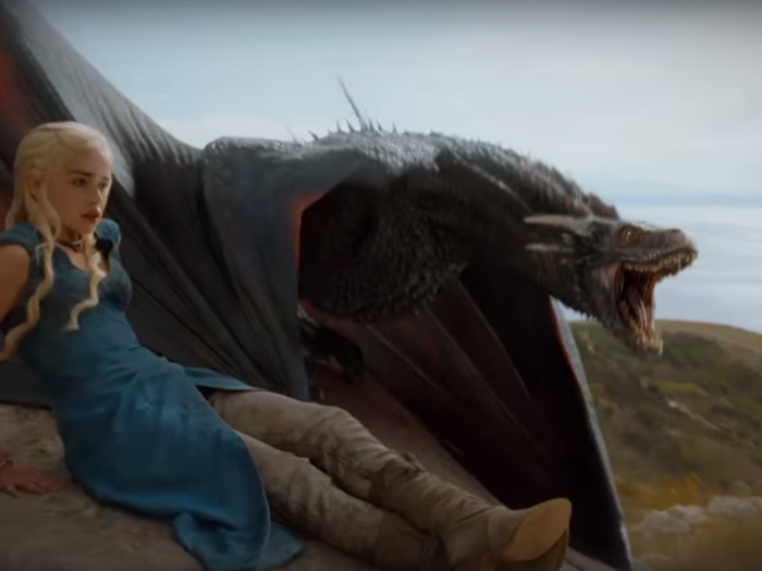 This shot of Daenerys and Drogon from season four is also devoid of death, but points to her predicament as of the season five finale. We last saw her surrounded by Dothraki, with only Drogon nearby for help.