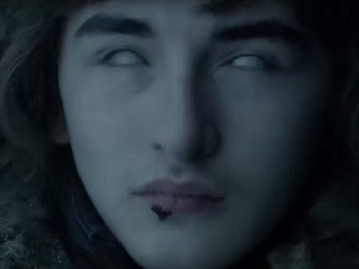 A bright light flashes, and Bran is momentarily shown. His eyes are white, meaning he