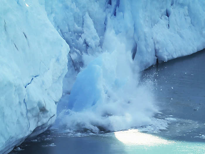 Ice calves from the Perito Moreno glacier into Lago Argentino