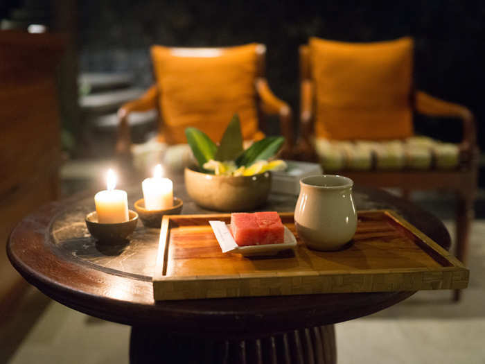 Each treatment is finished with local watermelon and a spicy house-made concoction of young ginger tea.