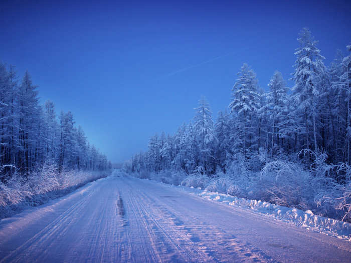 Yakutsk is the gateway to Oymyakon, widely regarded as the coldest inhabited town on the planet. It takes two days to get there, traveling down a barren and isolated stretch of road. Chapple first had to hitch a ride to a halfway point on the road, where he was stranded for two days.