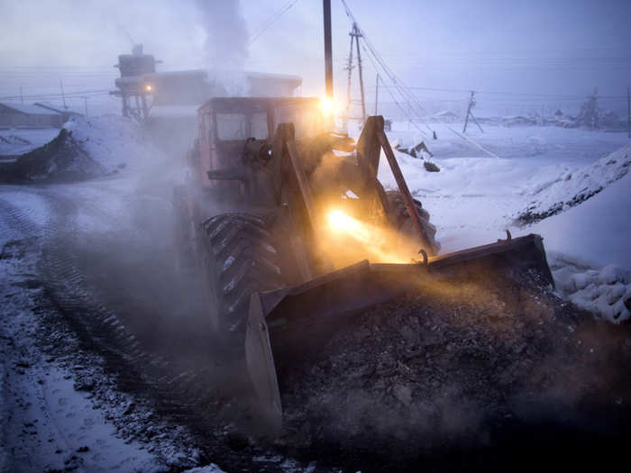 Because the ground is too cold to grow vegetables, people in Oymyakon rely on animal husbandry or municipal work, such as at the heating plants in town seen below, for income.