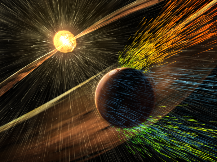 But millions of years ago, solar wind blew away Mars