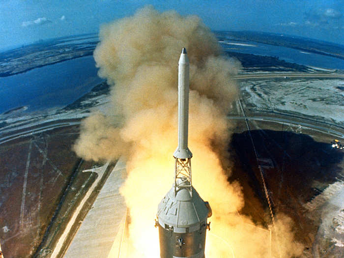 The Saturn V was designed to fly 3 astronauts at a time. At launch, it weighed 6.54 million pounds and towered 363 feet tall — about 60 feet taller than the Statue of Liberty.