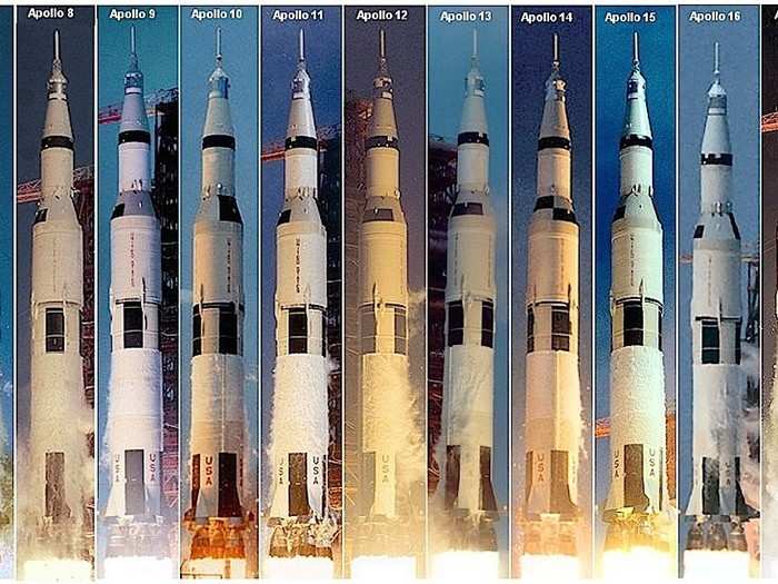 And for reference, here are all 13 of the Saturn V missions. Notice how the last Saturn V that flew is missing the escape launch system at top. That