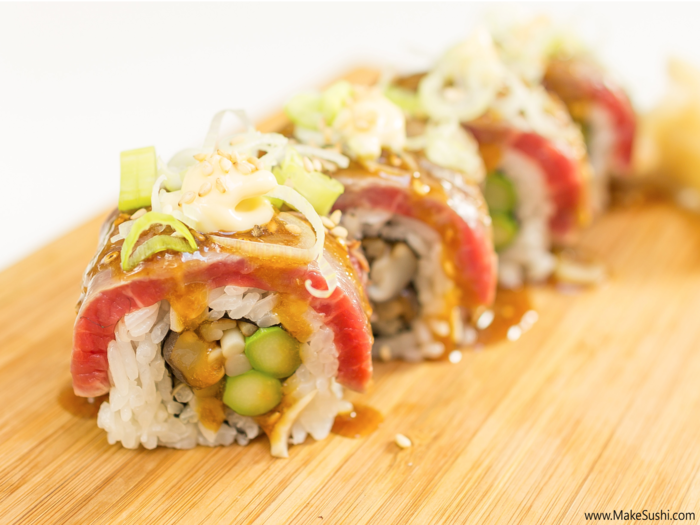 The steak tataki sushi roll is one of Devaux