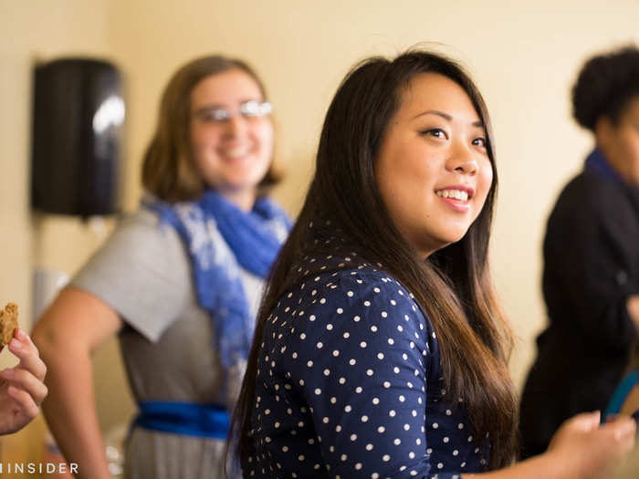 In true theater kid style, Vocal Network members, dressed in blue, sang "For Good" from the Tony Award-winning musical "Wicked" while they got ready.