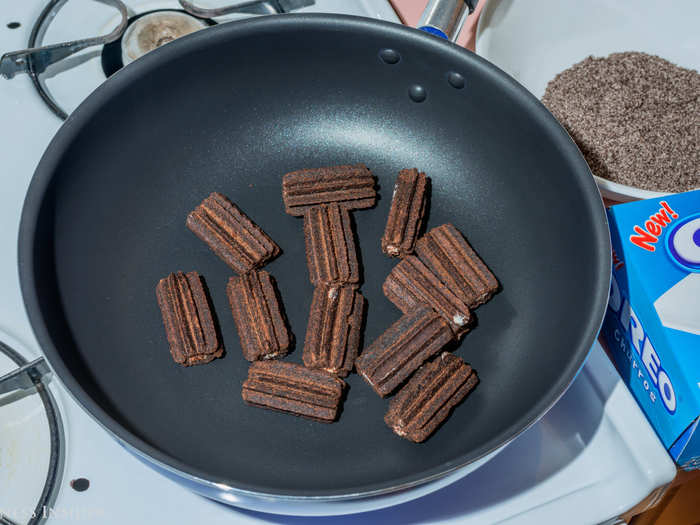 So we heated them up properly in a frying pan to maximize crispiness.