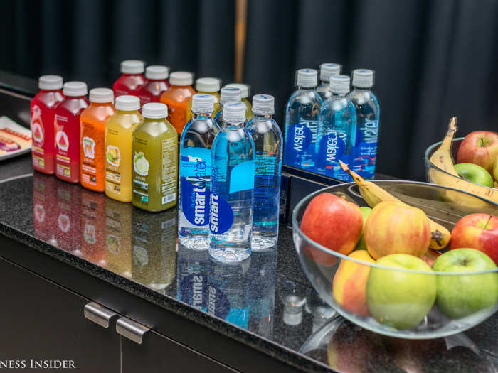 Nike offers its clients Lara Bars, juices, fruit and water for post-workout snacks.