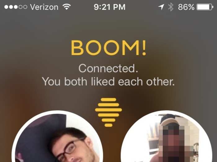 If you both say "yes," you get a notification screen like this. But unlike Tinder, you