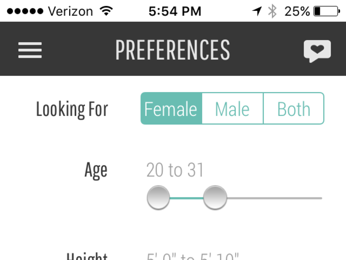This app has been criticized for letting you choose not only preferences in terms of age, height, and distance, but also education and even ethnicity. The choice of ethnicity definitely feels tone-deaf, but you can just leave it at "No Preference."