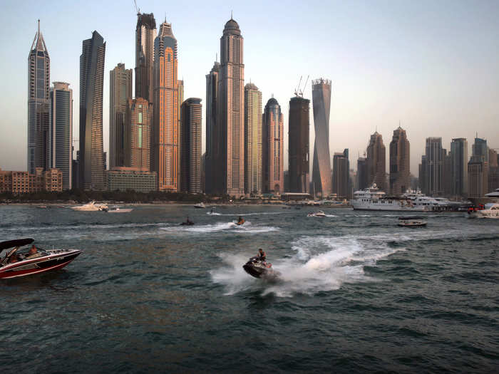 Jet skis and motor boats are often seen off the coast.