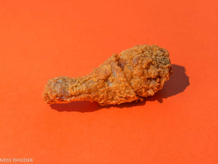 The drumstick is similarly flavored: buttery, and a little salty. Big difference in the meat, however. Popeyes chicken is juicy, and there