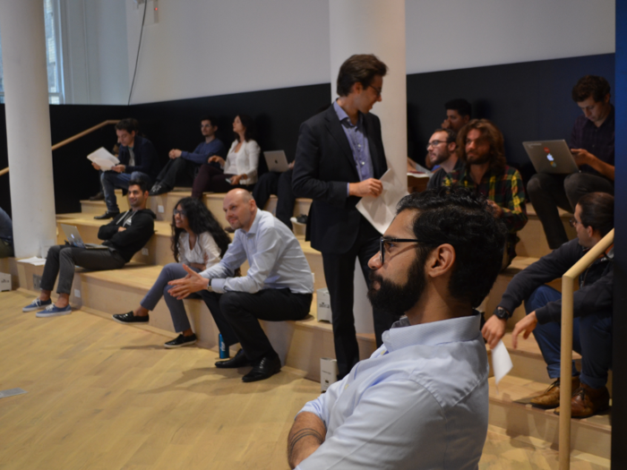 Other participants in the accelerator program watched Ambrose rehearse his pitch in the Rise event space and provide feedback. They would all pitch their businesses in the coming weeks to investors during the demo day.