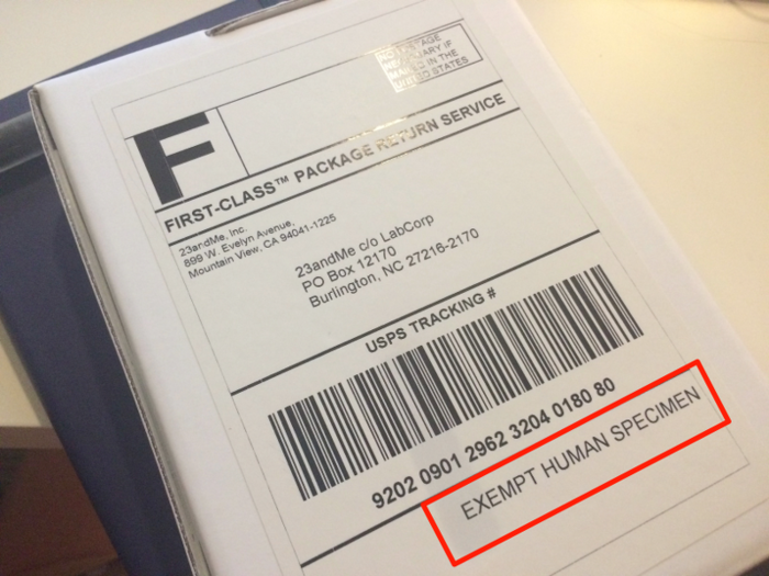 The kit came as its own return shipping. All I had to do was pop it in my nearest mailbox and it was on its way! The box is conveniently labeled "exempt human specimen," which is a creepy-sounding way of letting shippers know my package doesn