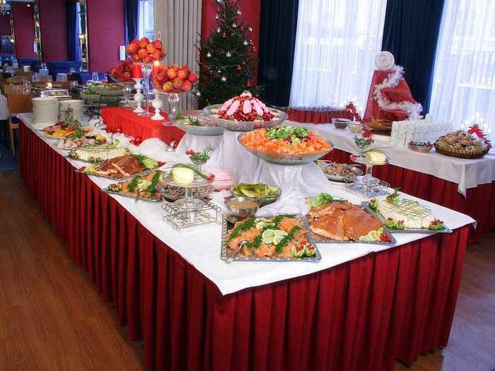 In Finland, people sit down to a Christmas "Joulupöytä," a massive smorgasbord of food that includes ham, bread, fish, various casseroles and vegetables, and mulled wine.