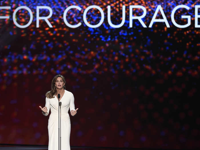 The world first knew her as Olympic decathlon champion Bruce Jenner, but in 2015 Jenner revealed that she had undergone a transgender surgery in order to become Caitlyn Jenner. In this July 15 photo, Jenner accepts the Arthur Ashe award for courage at the ESPY Awards.