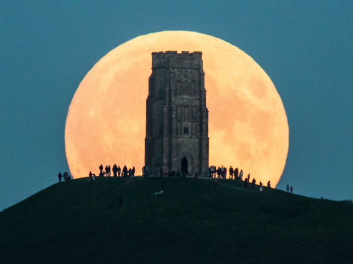 The supermoon rises behind the UK