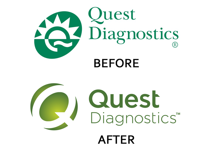 5. Quest Diagnostics hired InterbrandHealth for a makeover, and though its new lettering looks clean, the icon is cheapened by a gradient and unattractive ovals.