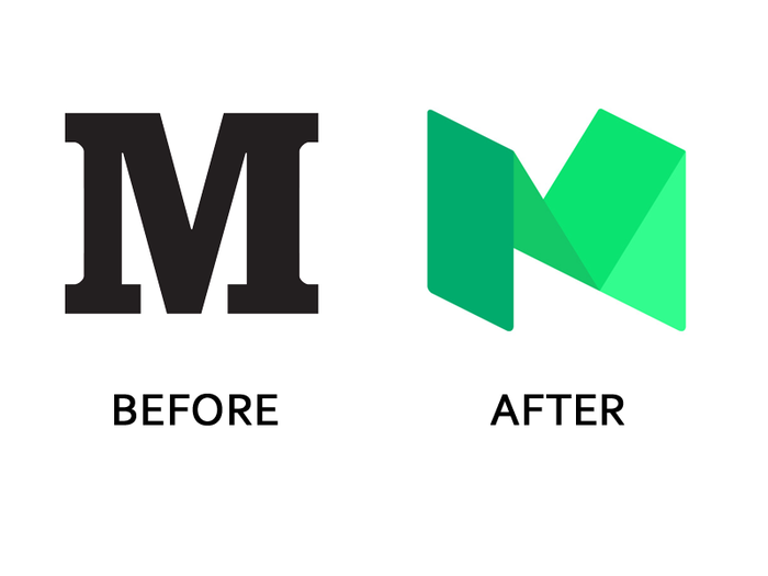 3. Publishing platform Medium worked with PSY/OPS to go from a single "M" in Stag font to a strange geometric figure that blends sharp and round edges.